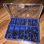 Durable 1 Set 100 Pcs 10 Sizes Black Silver Fly Fishing Hook With Hole Carp Fishing Gear Hooks Tackle Carry Box