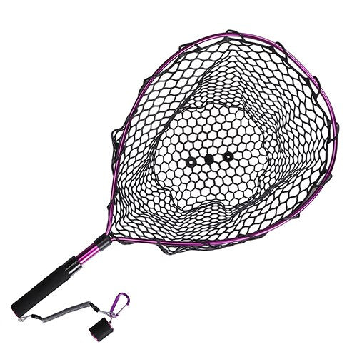 Fishing Net Telescopic Landing Net with Magnetic Clip Lanyard Aluminum Alloy Frame Soft Rubber Mesh Fishing Tackles