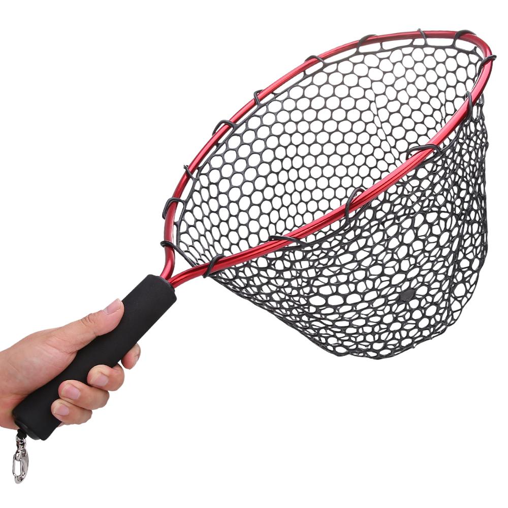 Sougayilang Retractable Fishing Brail Net Red Soft Rubber Fly Fishing Landing Net 54x30x24cm Large Mesh Hand Dip Net