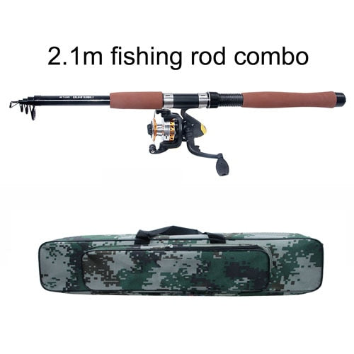 2.1m-2.7m Telescopic Fishing Rod Combo and Reel Full Kit Spinning Fishing Reel Pole set 100M Fishing Line Lures Hooks tackle