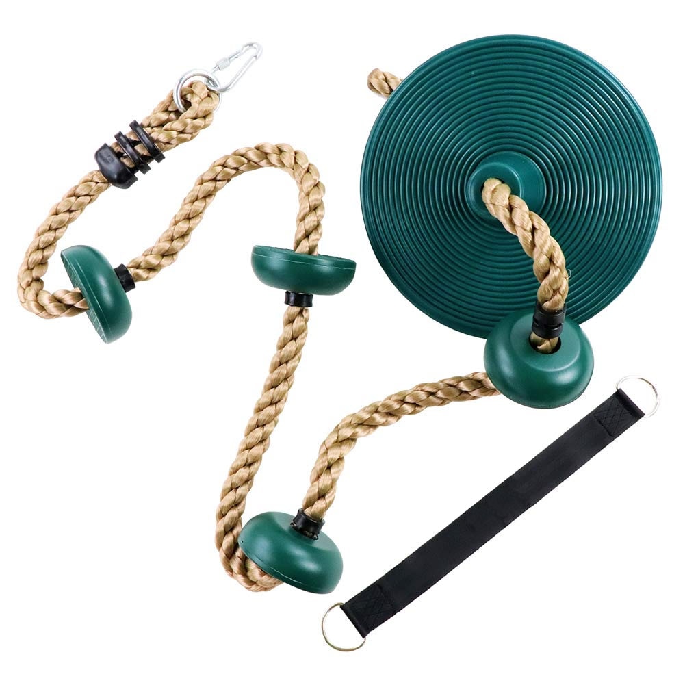 Kids Fitness Climbing Rope with Platforms and Disc Swing Seat Set Outdoor Swing