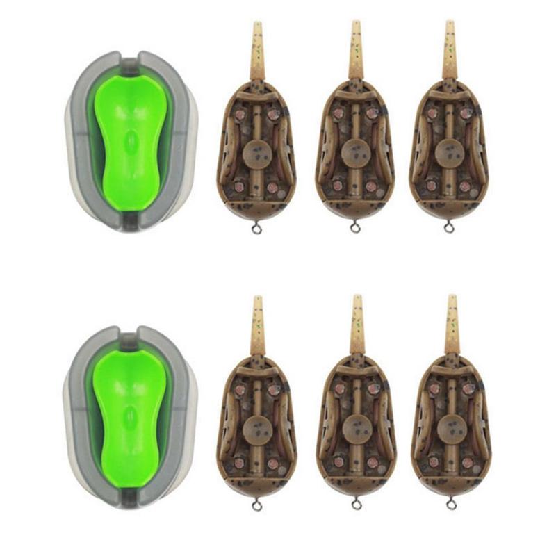 Carp Fishing Inline Flat Method Feeder Portable 3+1 Inline Method Carp Flat Method Feeder Fishing Bait Basket Feeders Mould Set