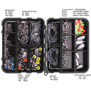160pcs Fishing Accessories Kit Set With Fishing Tackle Box Including Fishing Sinker Weights Fishing Swivels Snaps Jig Hook Pesca